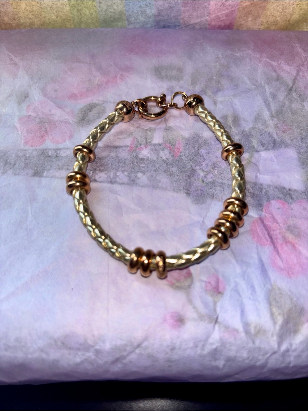 Folli Follie Italy 925 Silver Moveable Bead Station chain Bracelet Gold Vermeil